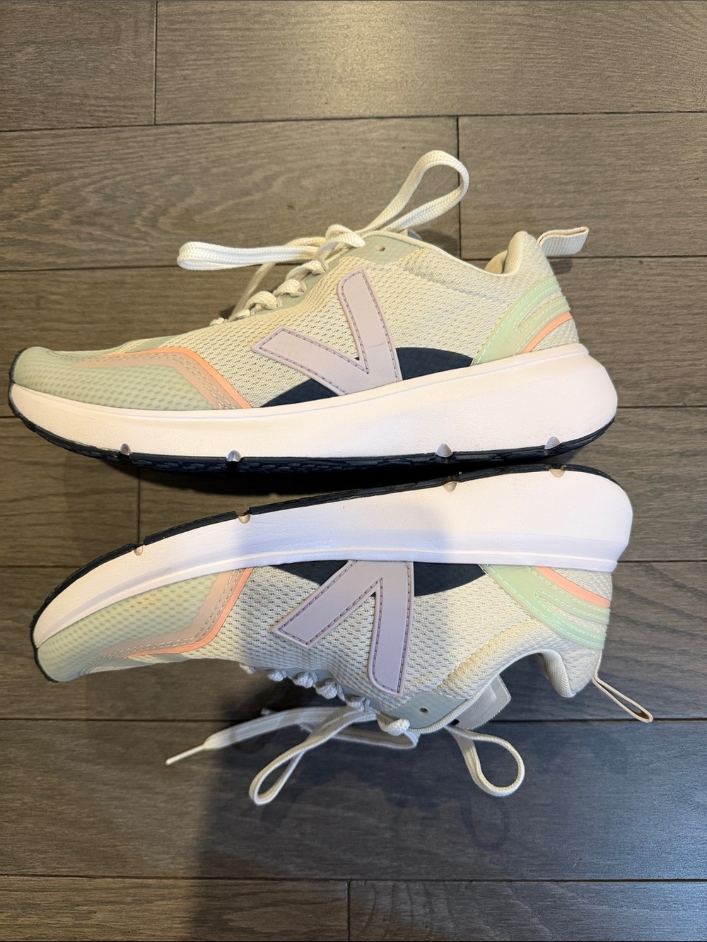 Veja Women’s Cream Sneakers with Pastel Pink, Mint & Peach Accents